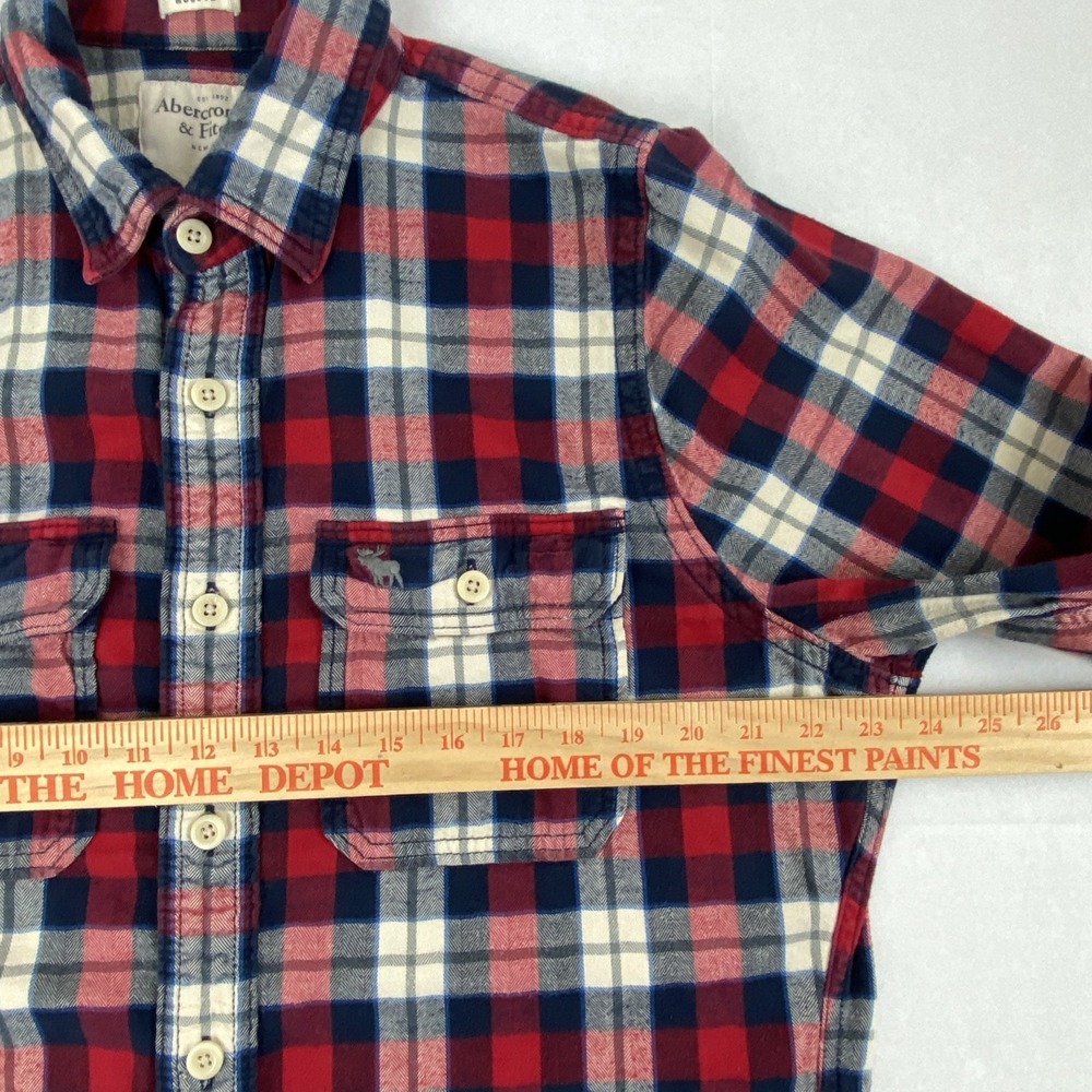 Abercrombie & Fitch A&F Mens XXL Flannel Plaid Muscle Fit Long Sleeve Moose Red - Picture 7 of 13